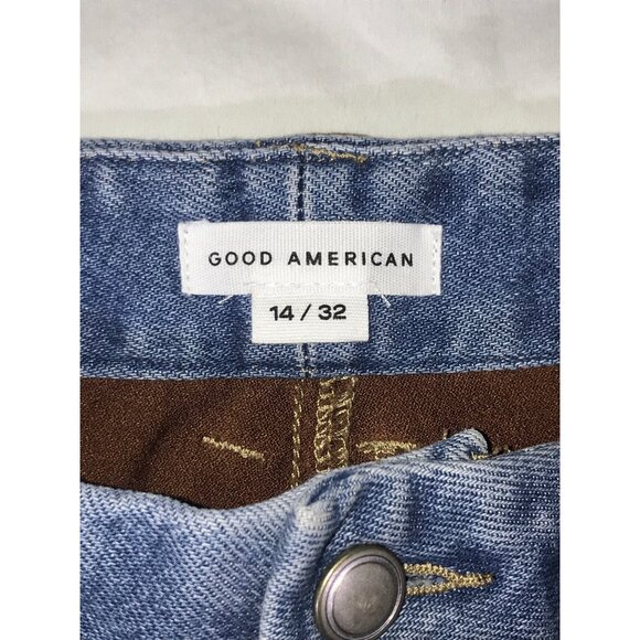 Good American Women's Two-Tone Brown Faux Suede/ Blue Denim Jeans Indigo 081 - Picture 3 of 9